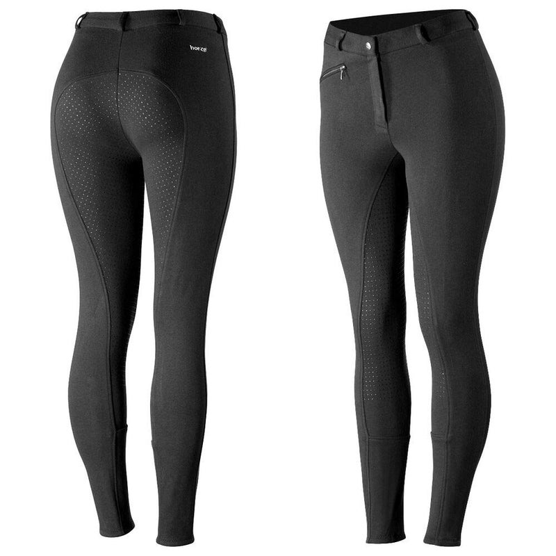 HORZE Active Women's Horse Riding Silicone Grip Full Seat Breeches | Midrise Waist with Front Pocket - Black - 28 - Image 4